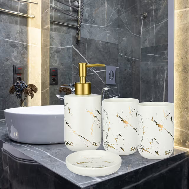 4-Piece Ceramic Bathroom Accessory Set white gold