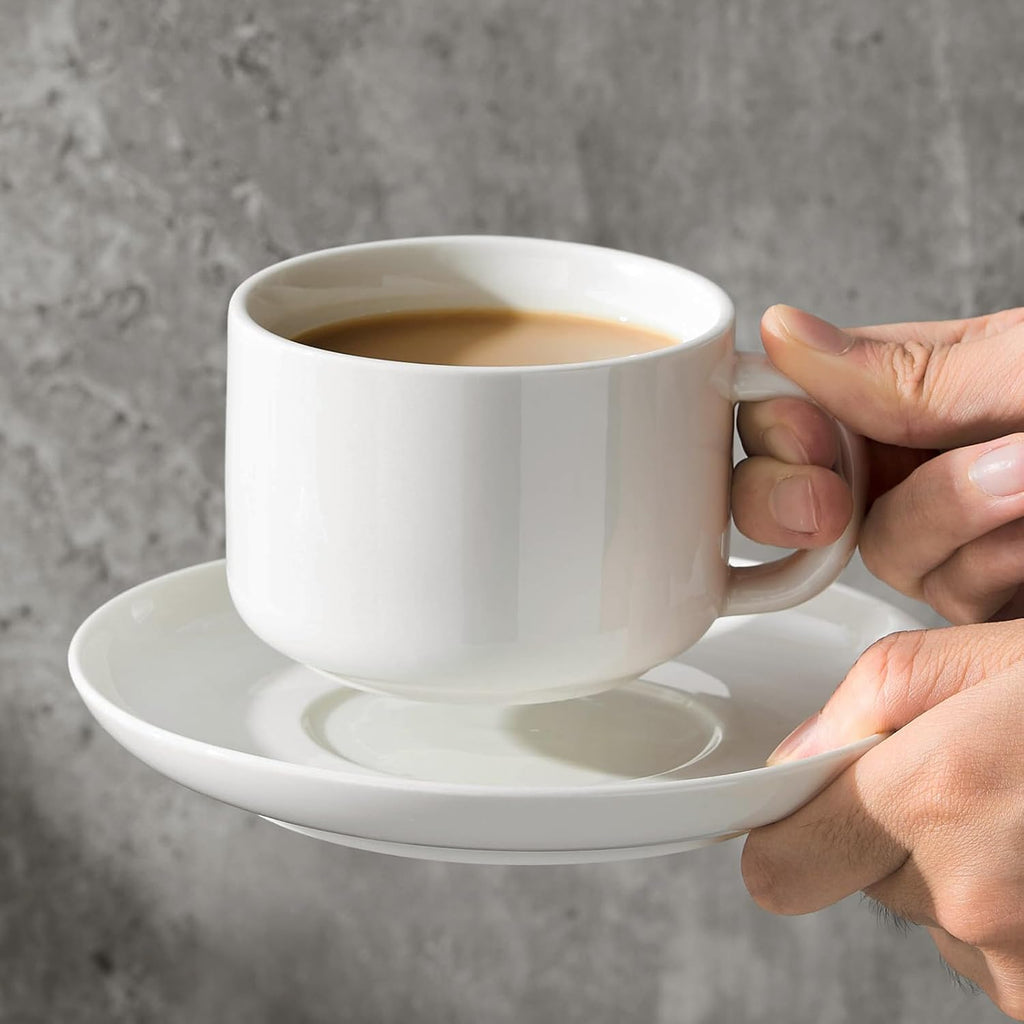Porcelain Coffee Cups and Saucers Set of 6 with Gold Spoon 220 ml