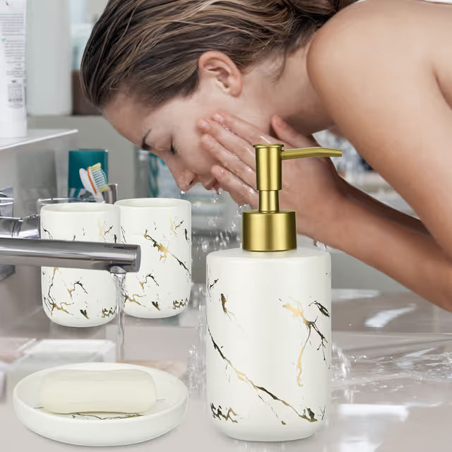4-Piece Ceramic Bathroom Accessory Set white gold