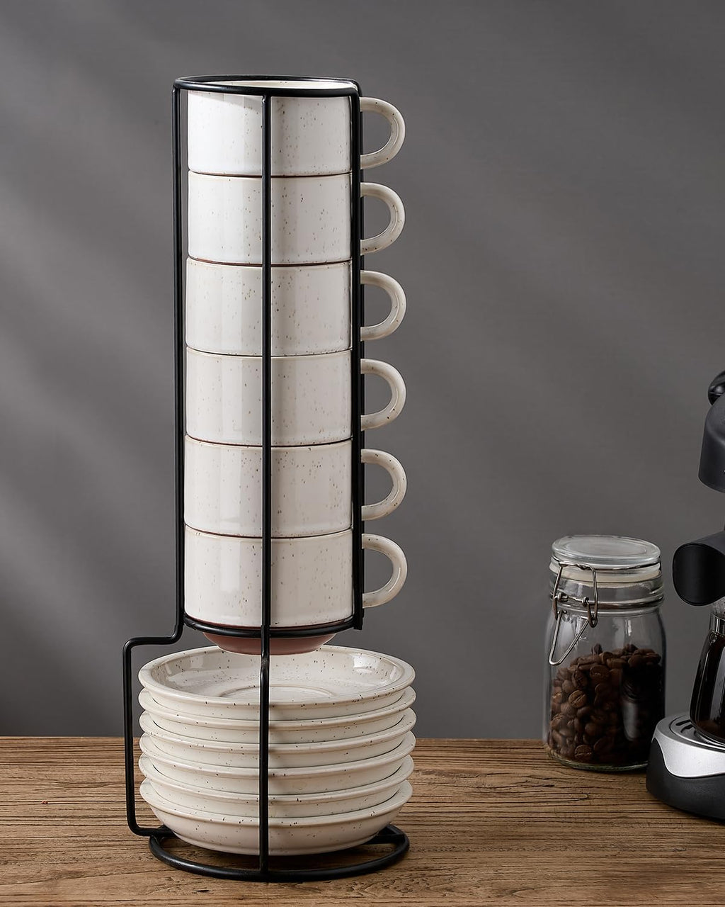 Set of 6 Espresso Cups 5 oz with Saucer and Stand