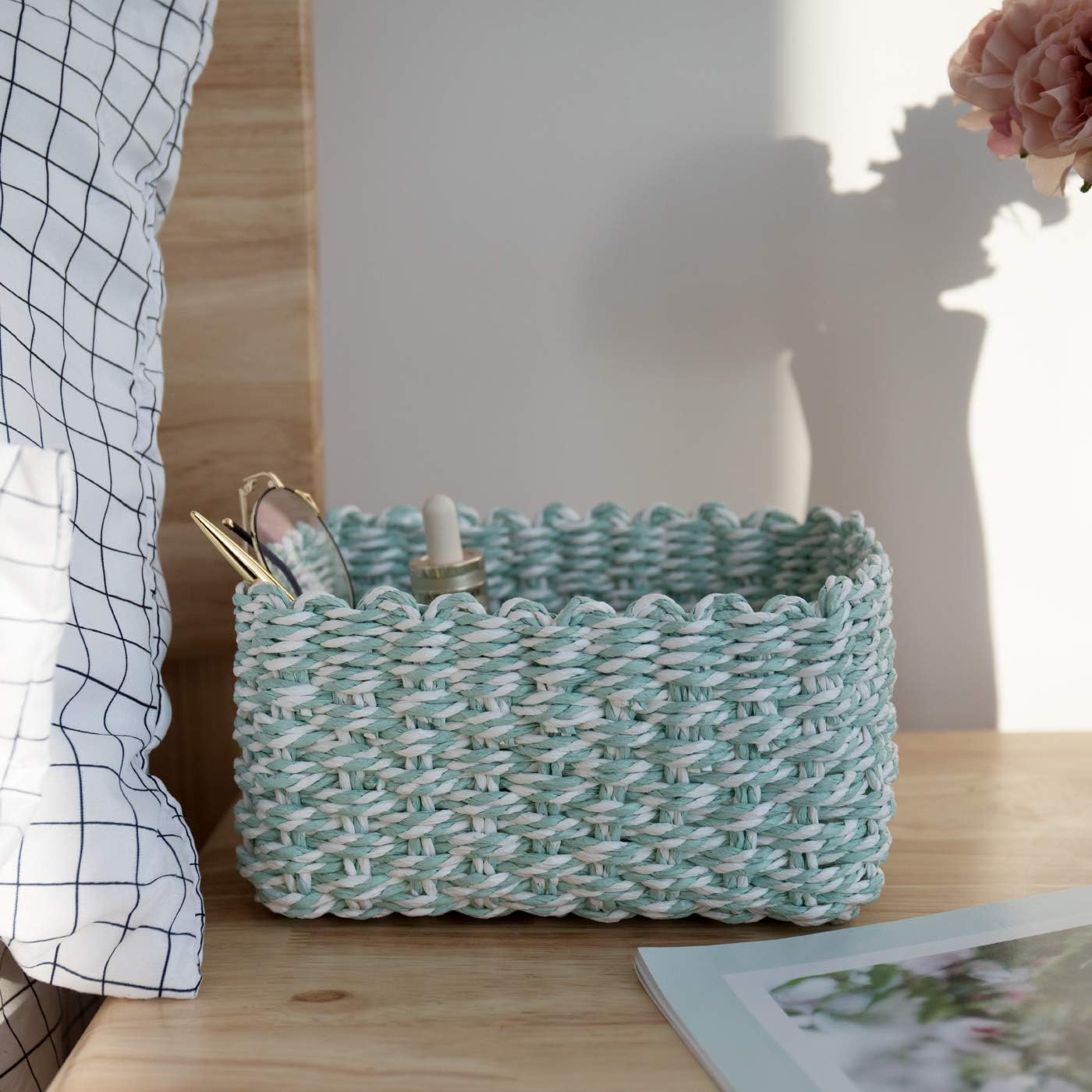 Wicker Storage Baskets Paper Rope Bin Organiser Set of 3 for Home Cupboard