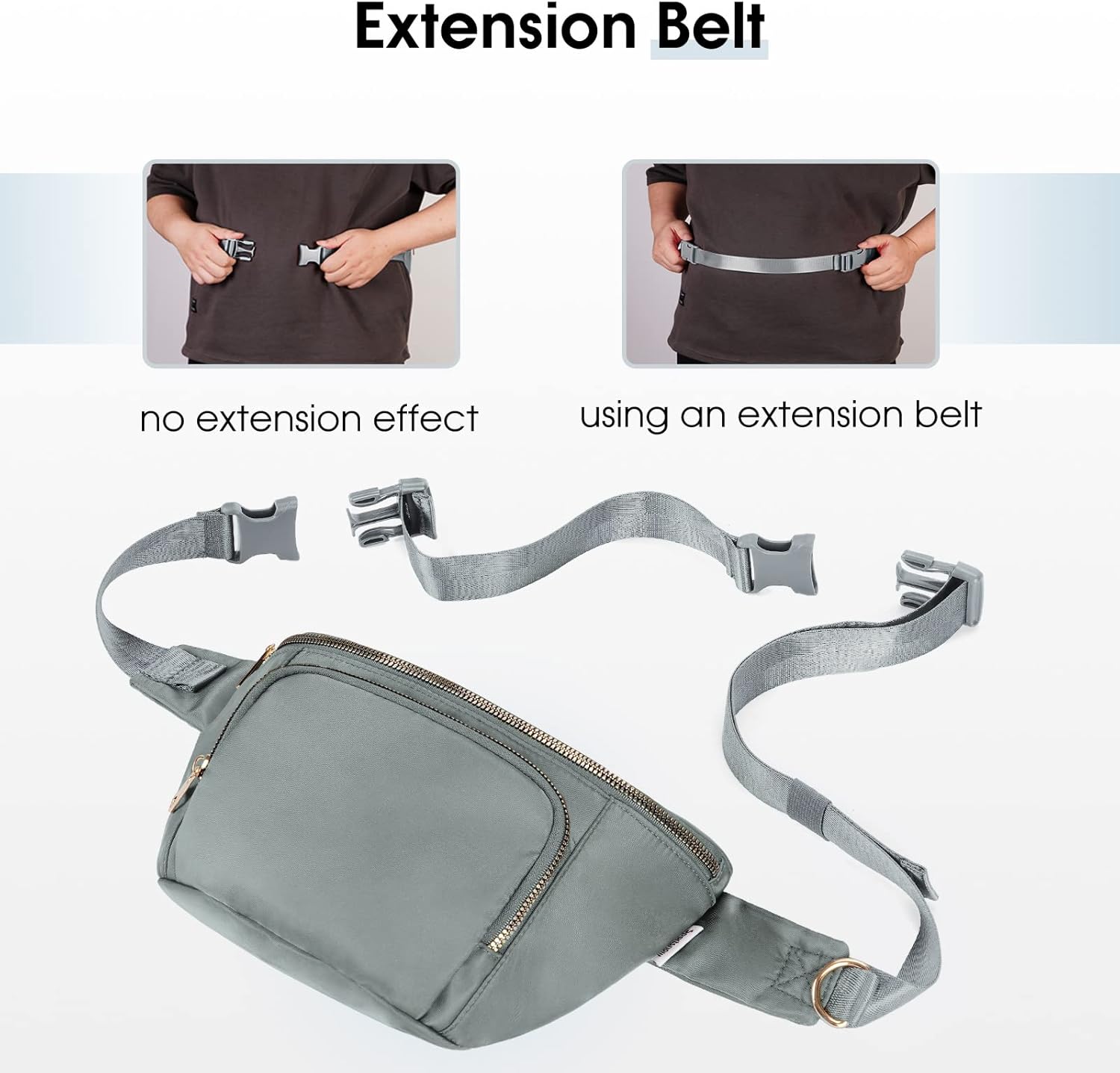 Large Waist Pack with Extra Extension Belt cross-body GREY