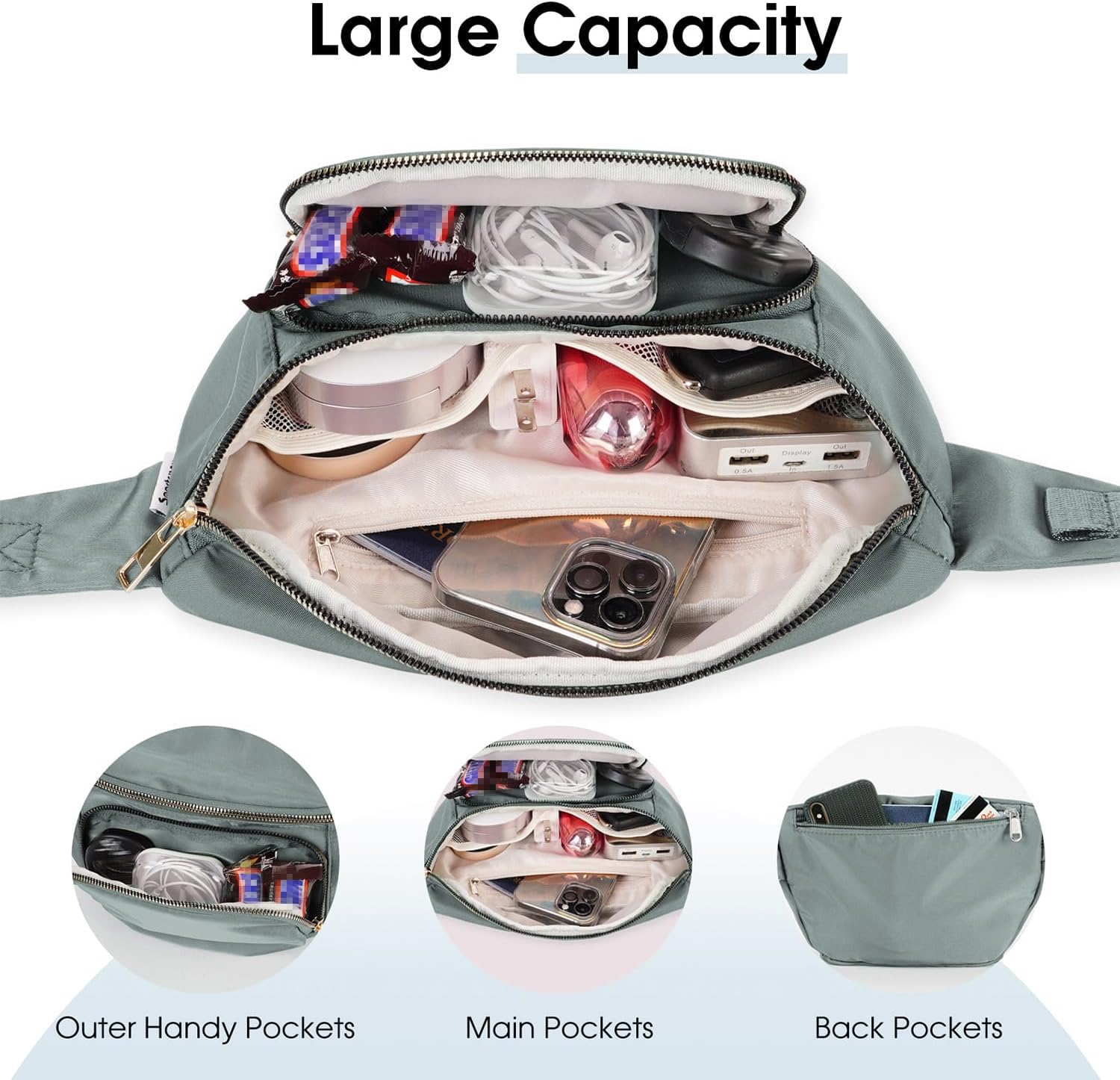Large Waist Pack with Extra Extension Belt cross-body GREY