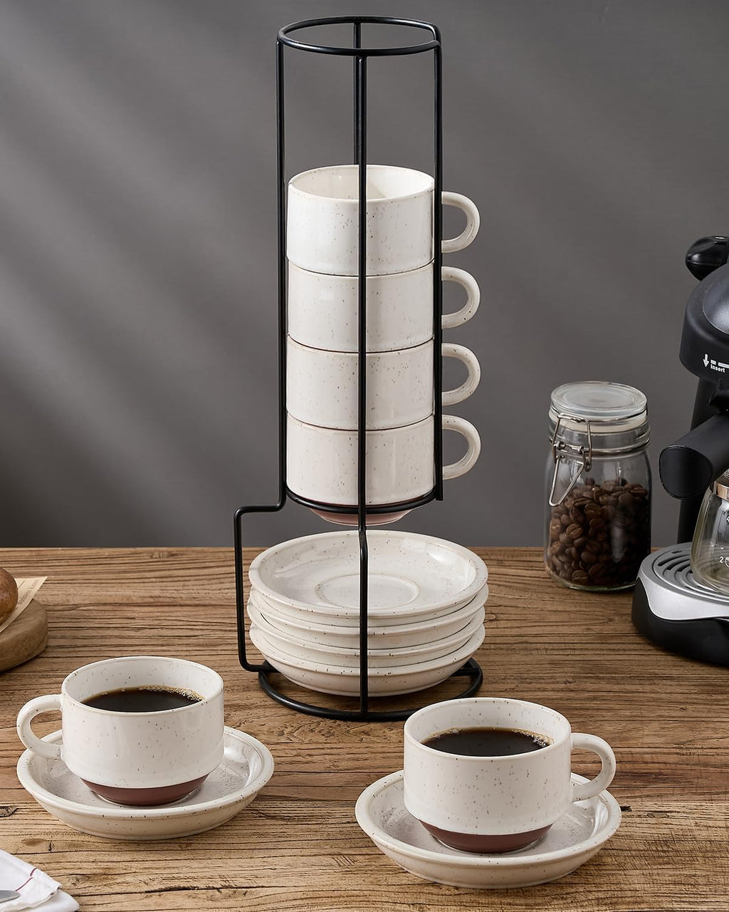Set of 6 Espresso Cups 5 oz with Saucer and Stand