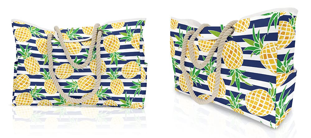 Oversized Beach Tote Bag Waterproof Pineapple Stripes XL