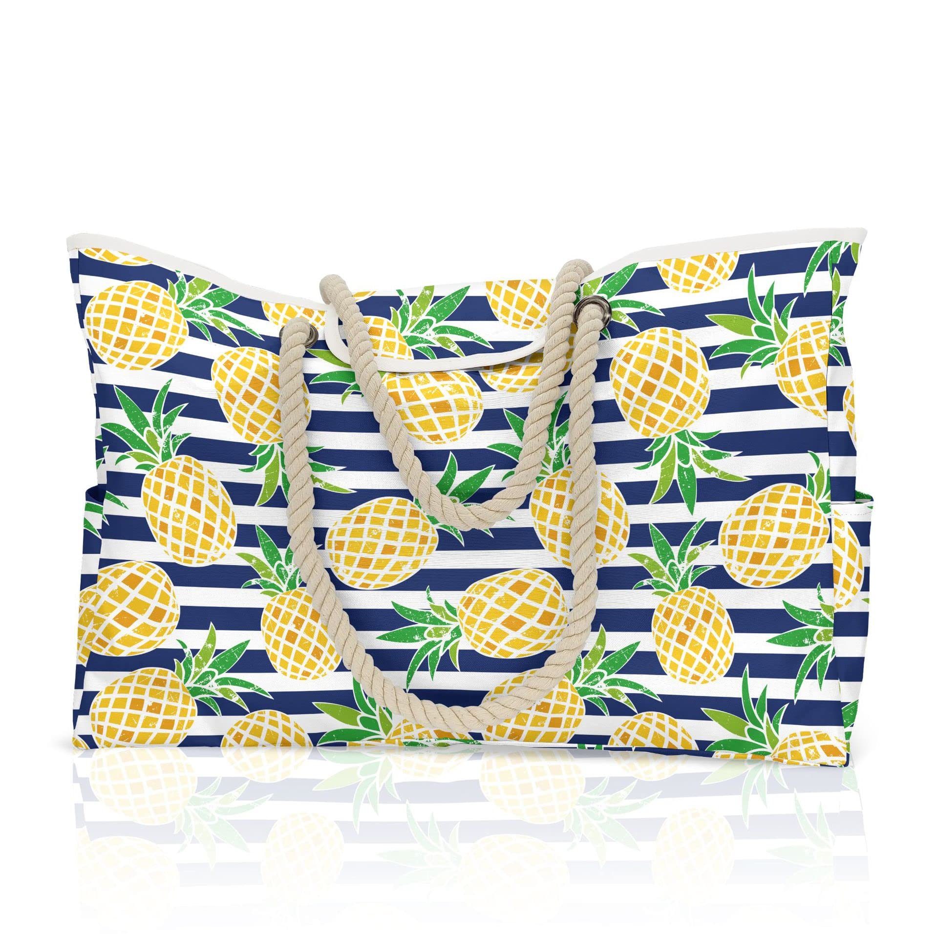 Oversized Beach Tote Bag Waterproof Pineapple Stripes XL