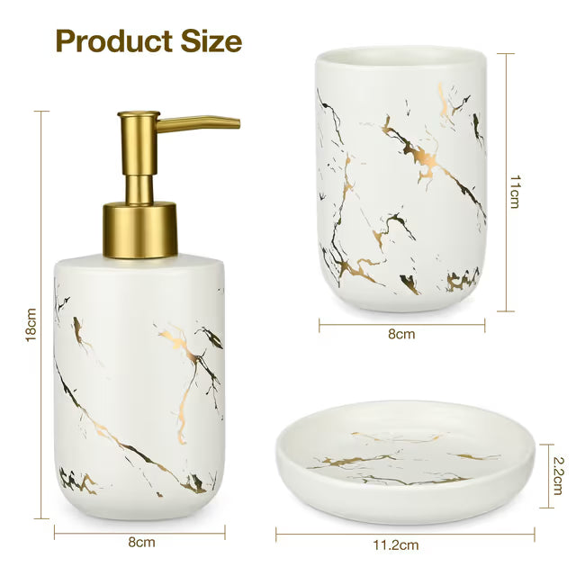 4-Piece Ceramic Bathroom Accessory Set white gold