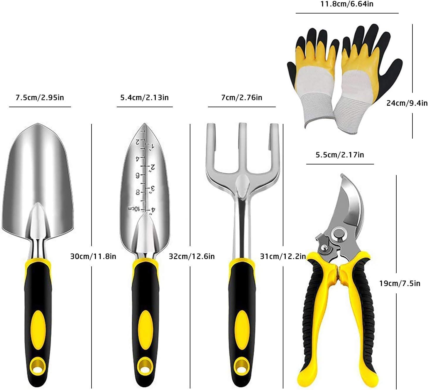 Garden Tool Set 5 Piece Aluminium Kit with Gloves,