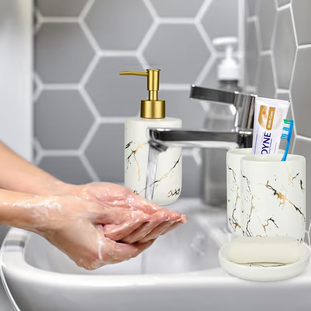 4-Piece Ceramic Bathroom Accessory Set white gold
