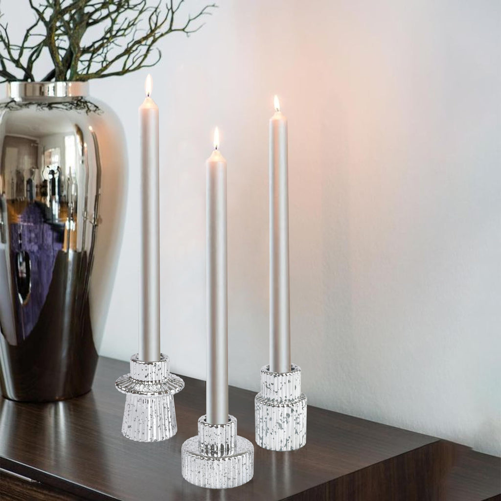 Glass Candle Holders Set of 6 Elegant silver