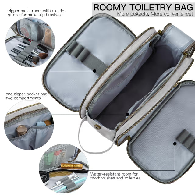 Travel Toiletry Bag Water-Resistant Large with Wet/Dry Bag – Grey
