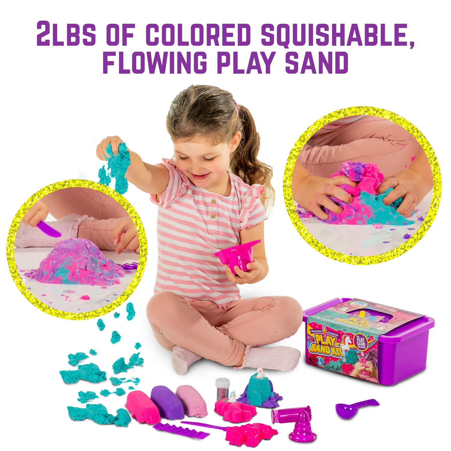 Unicorn Kingdom Sand Craft Kit with Squishy Sand, Tools & Carry Case for Kids