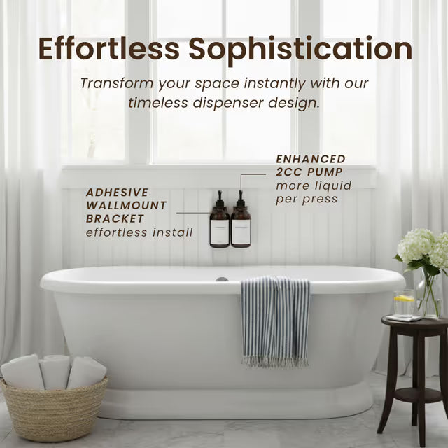 Shampoo & Conditioner Dispenser Set 2x500ml Wall-Mounted Drill-Free Secure Mount – Amber Gold