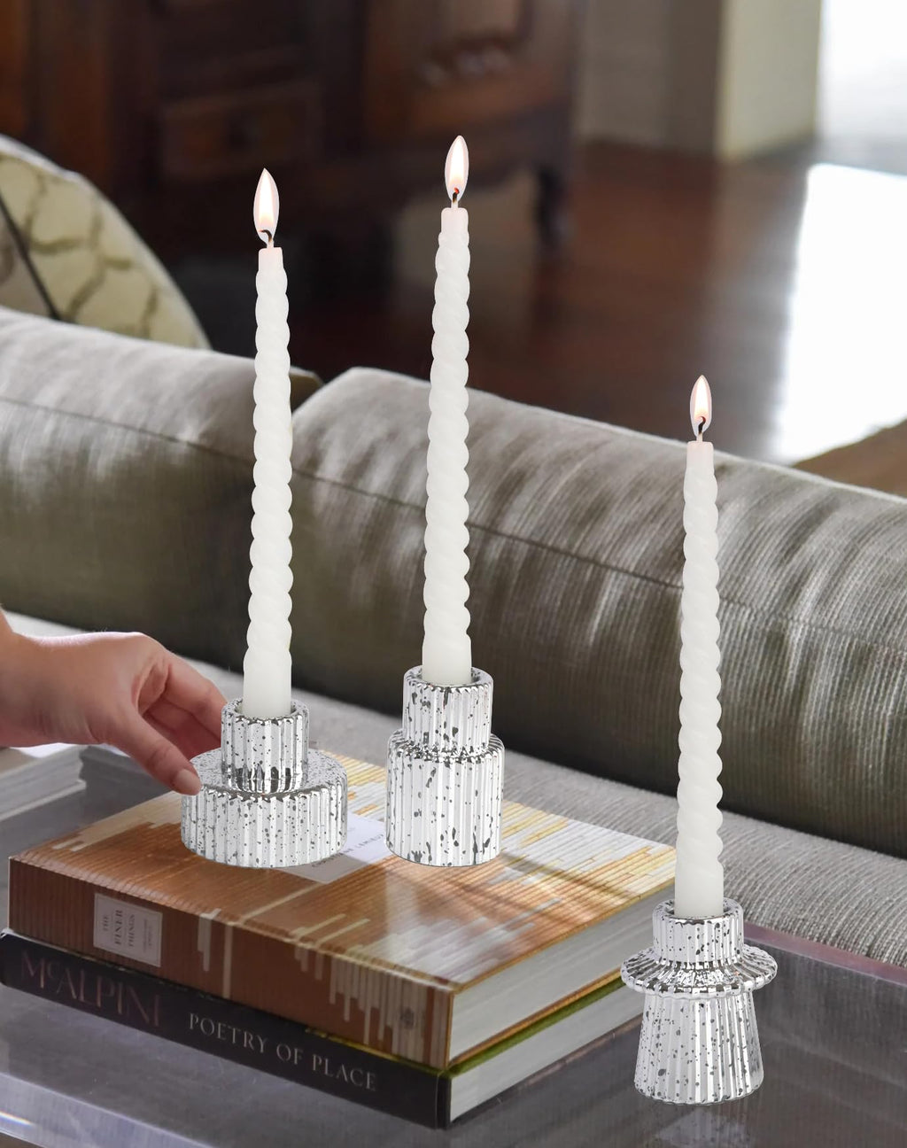 Glass Candle Holders Set of 6 Elegant silver