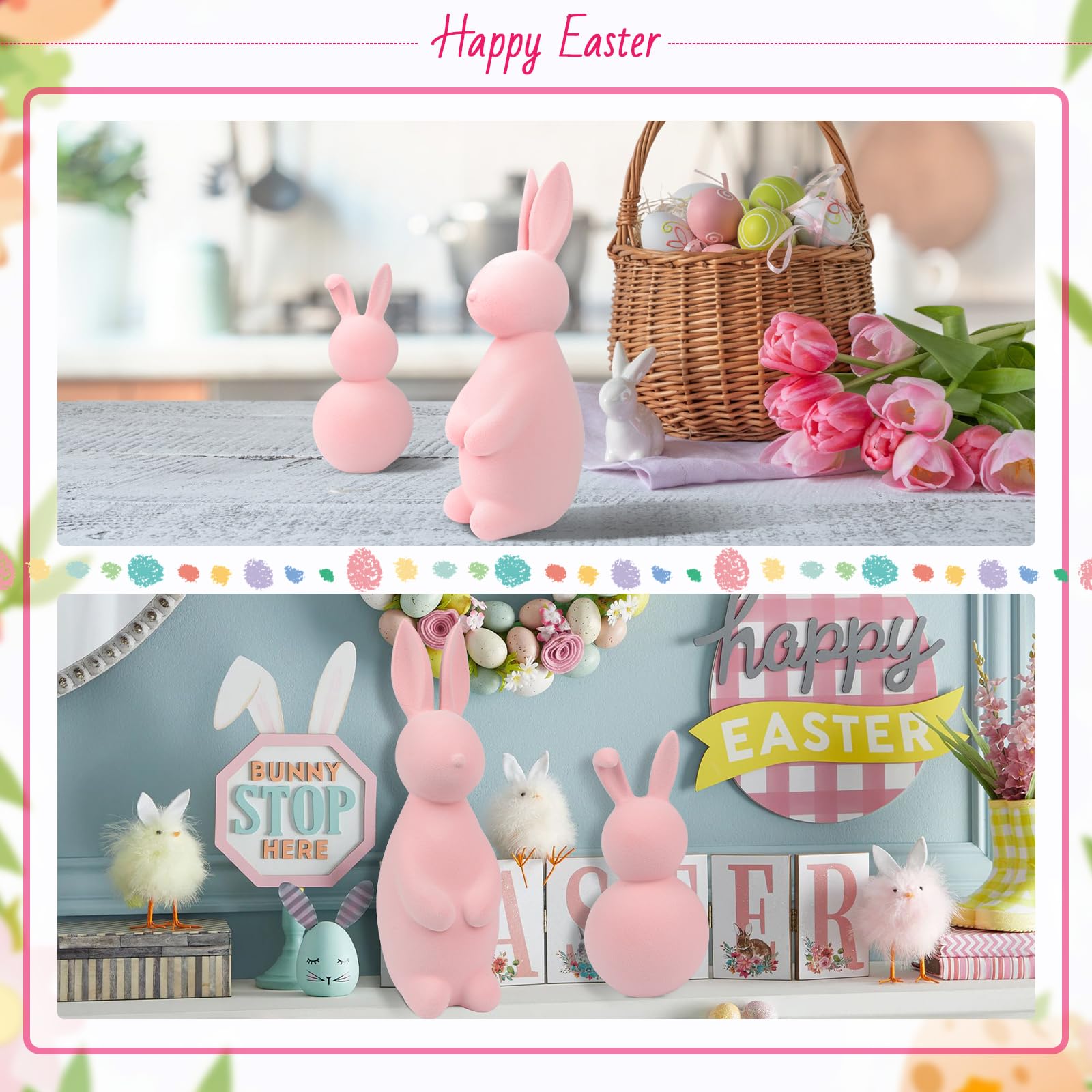 Easter Bunny Figurine Set 2 PCS home decor pink