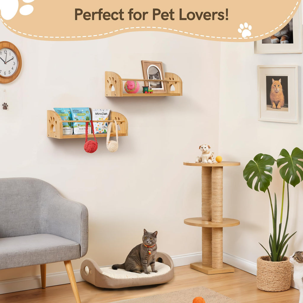 Kids Floating Bookshelf Wooden Wall Shelves Set of 2