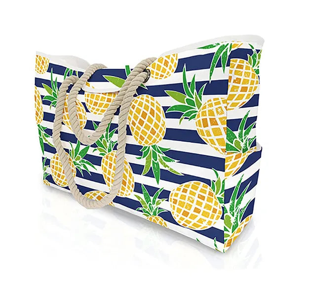 Oversized Beach Tote Bag Waterproof Pineapple Stripes XL