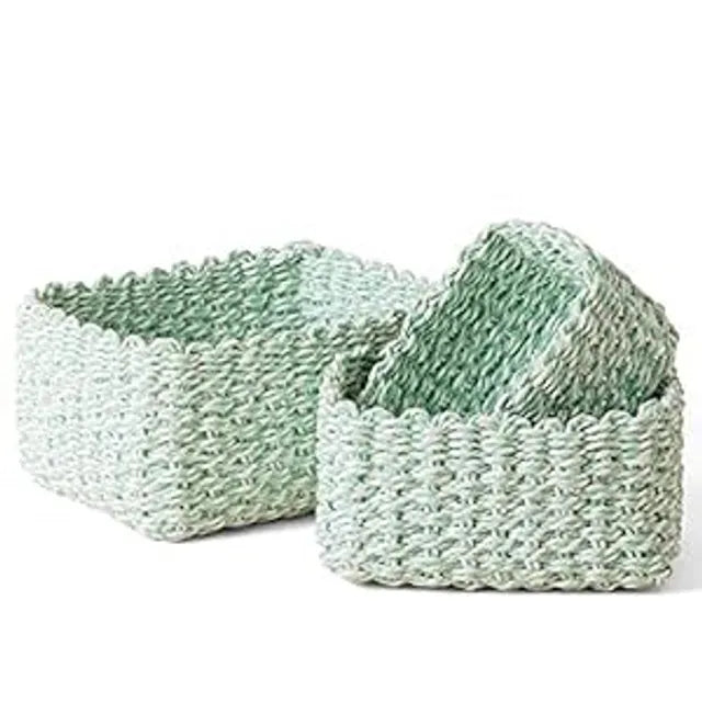 Wicker Storage Baskets Paper Rope Bin Organiser Set of 3 for Home Cupboard