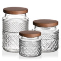 Vintage Embossed Glass Storage Jars with Wooden Lids