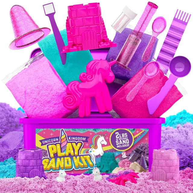 Unicorn Kingdom Sand Craft Kit with Squishy Sand, Tools & Carry Case for Kids