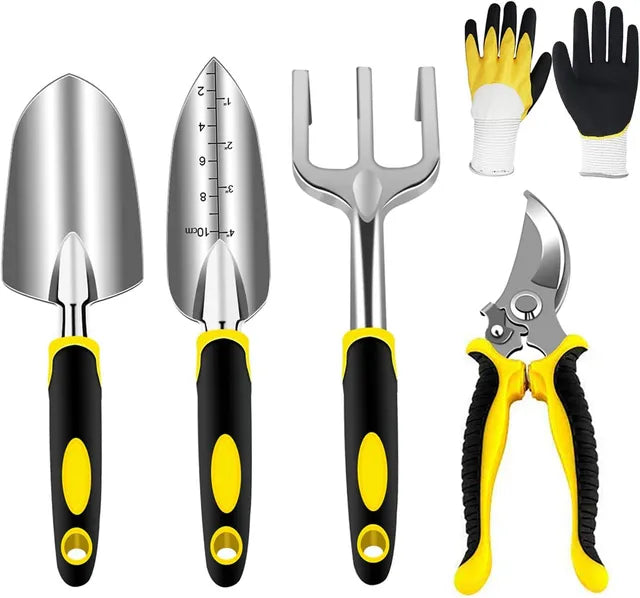 Garden Tool Set 5 Piece Aluminium Kit with Gloves,