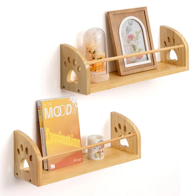 Kids Floating Bookshelf Wooden Wall Shelves Set of 2
