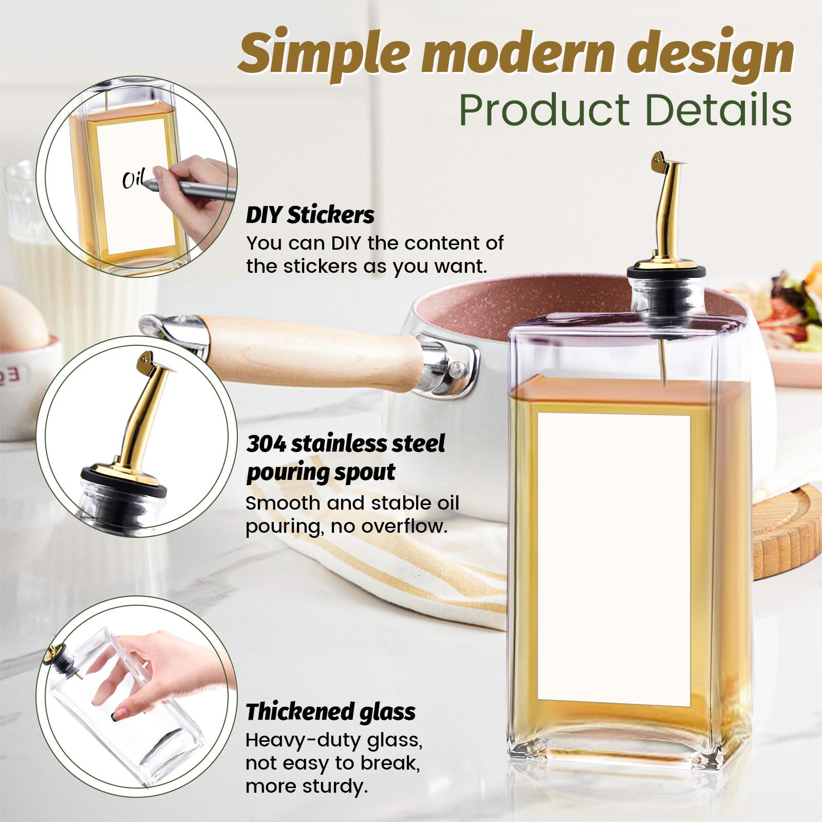 Olive Oil Dispenser Bottle Set 2 Pack 500ml for Oil, Vinegar, Soy Sauce, Coffee Syrup