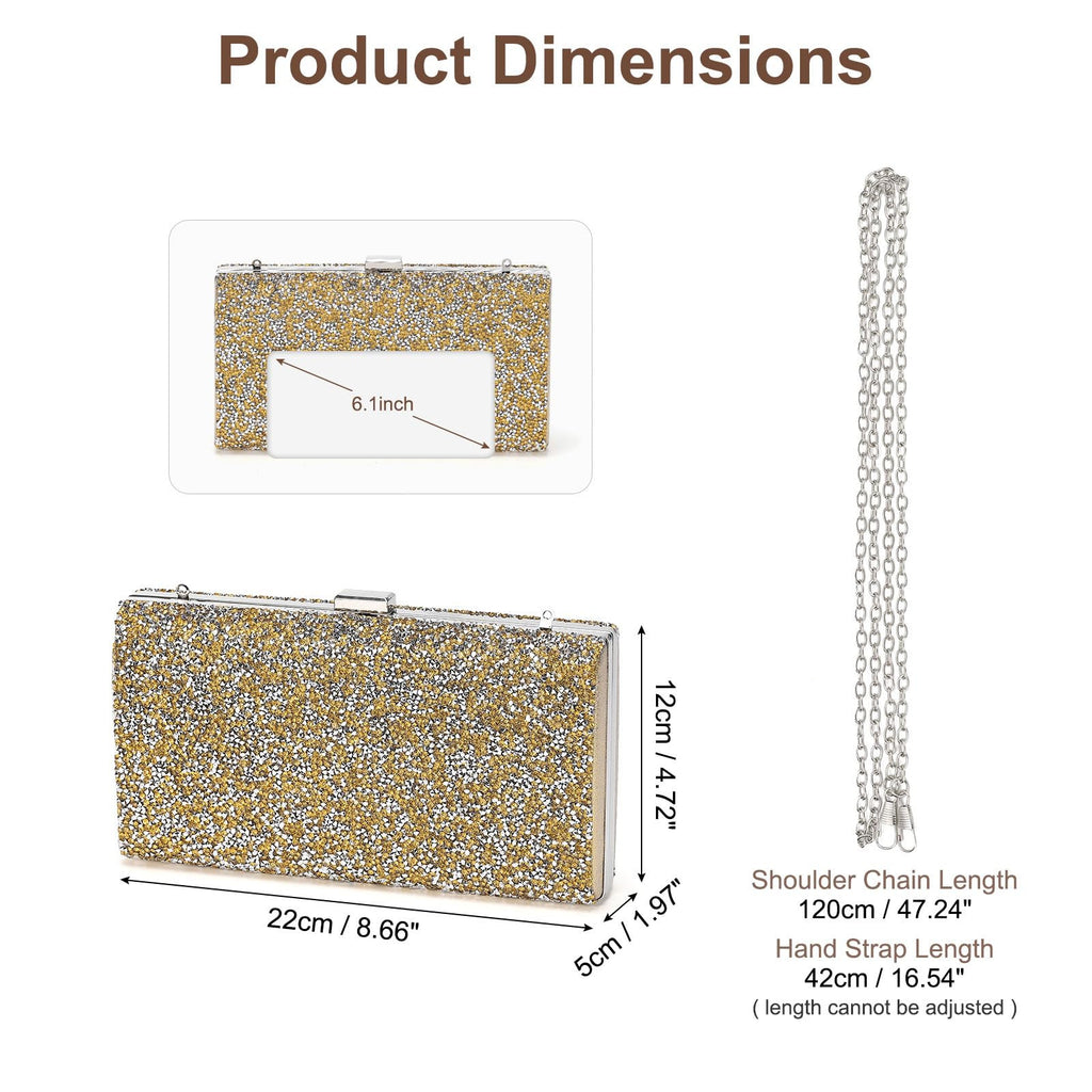 Evening Clutch Bag with Metal Frame Detachable Strap - Gold