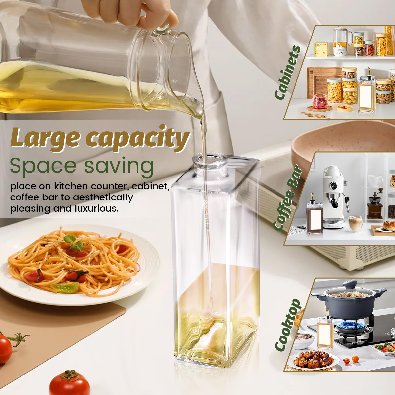 Olive Oil Dispenser Bottle Set 2 Pack 500ml for Oil, Vinegar, Soy Sauce, Coffee Syrup