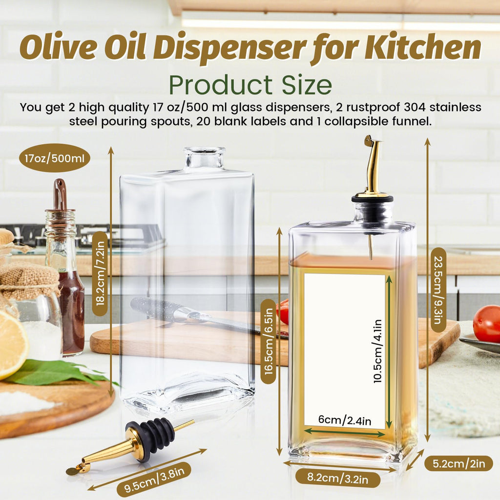 Olive Oil Dispenser Bottle Set 2 Pack 500ml for Oil, Vinegar, Soy Sauce, Coffee Syrup