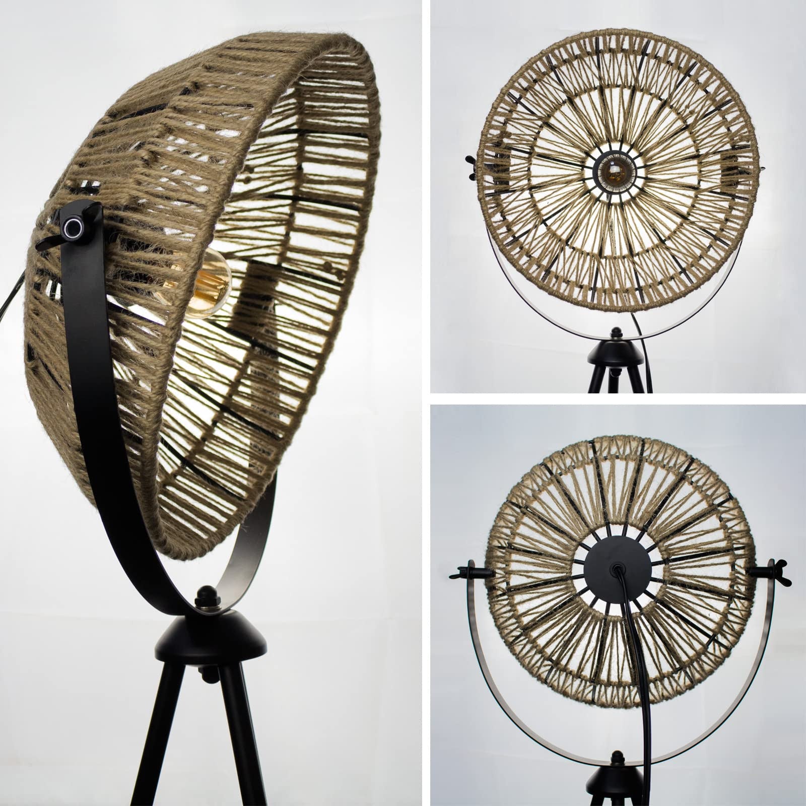 Decorative Tripod Floor Lamp with Sunburst Shade Adjustable Stand