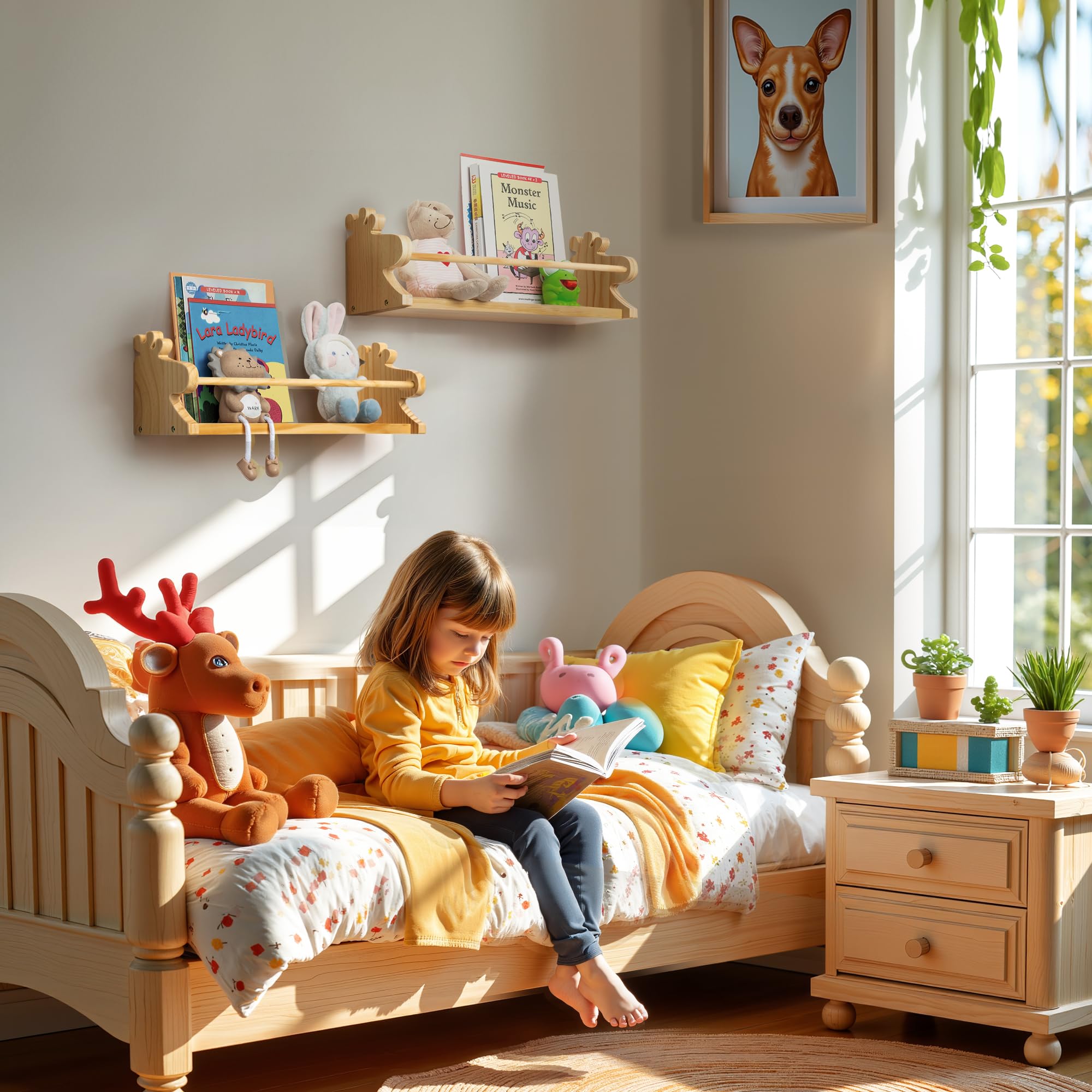 Kids Wooden Floating Wall Bookshelves Set of 2