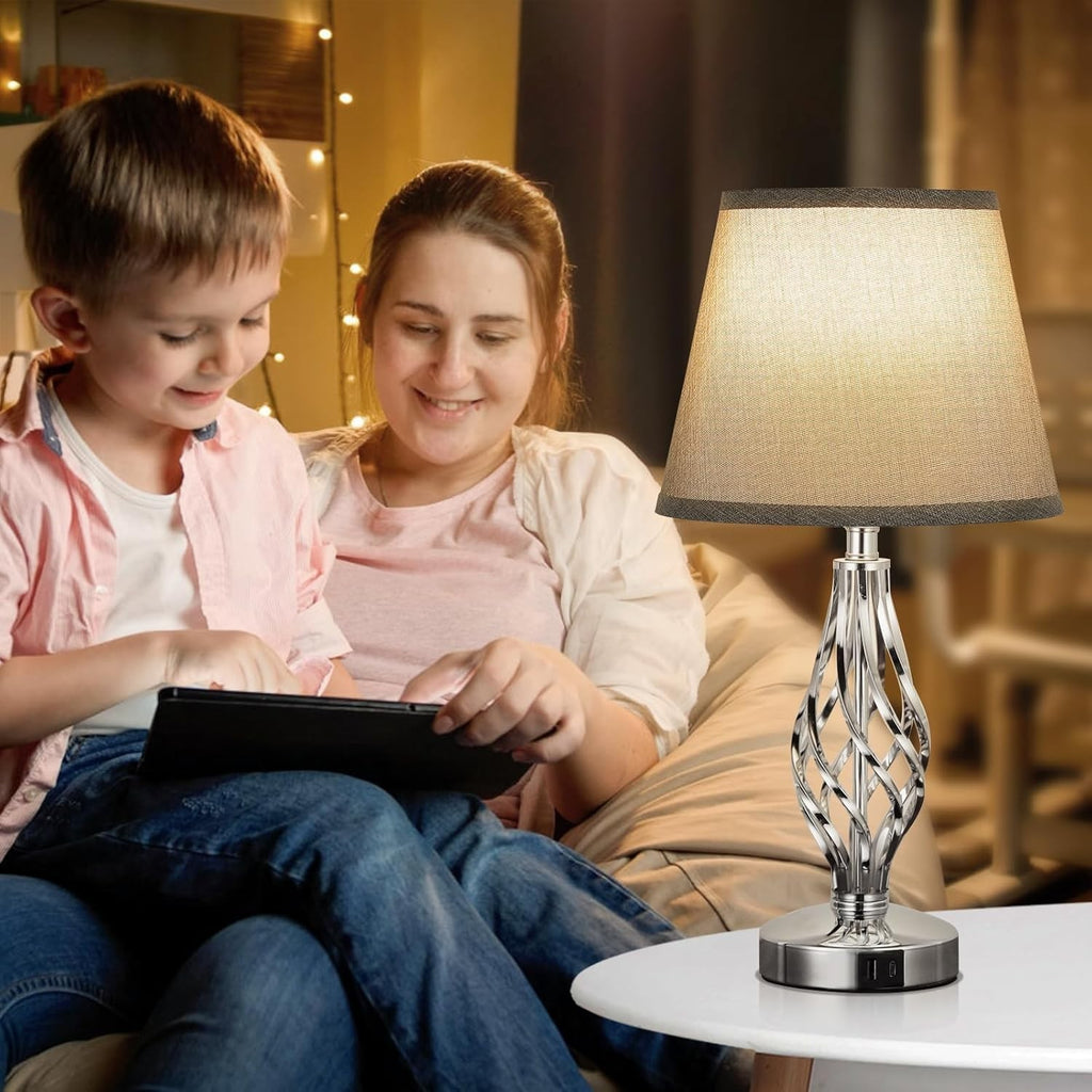 Touch Table Lamps Set of 2, Bedside Lamp with USB-C USB-A Ports, Bedroom Lamps