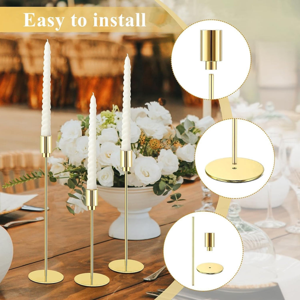 Set of 21 Gold Candle Holders 7 Pcs Candlestick Holders Fit 3/4 Inch Thick Pilla