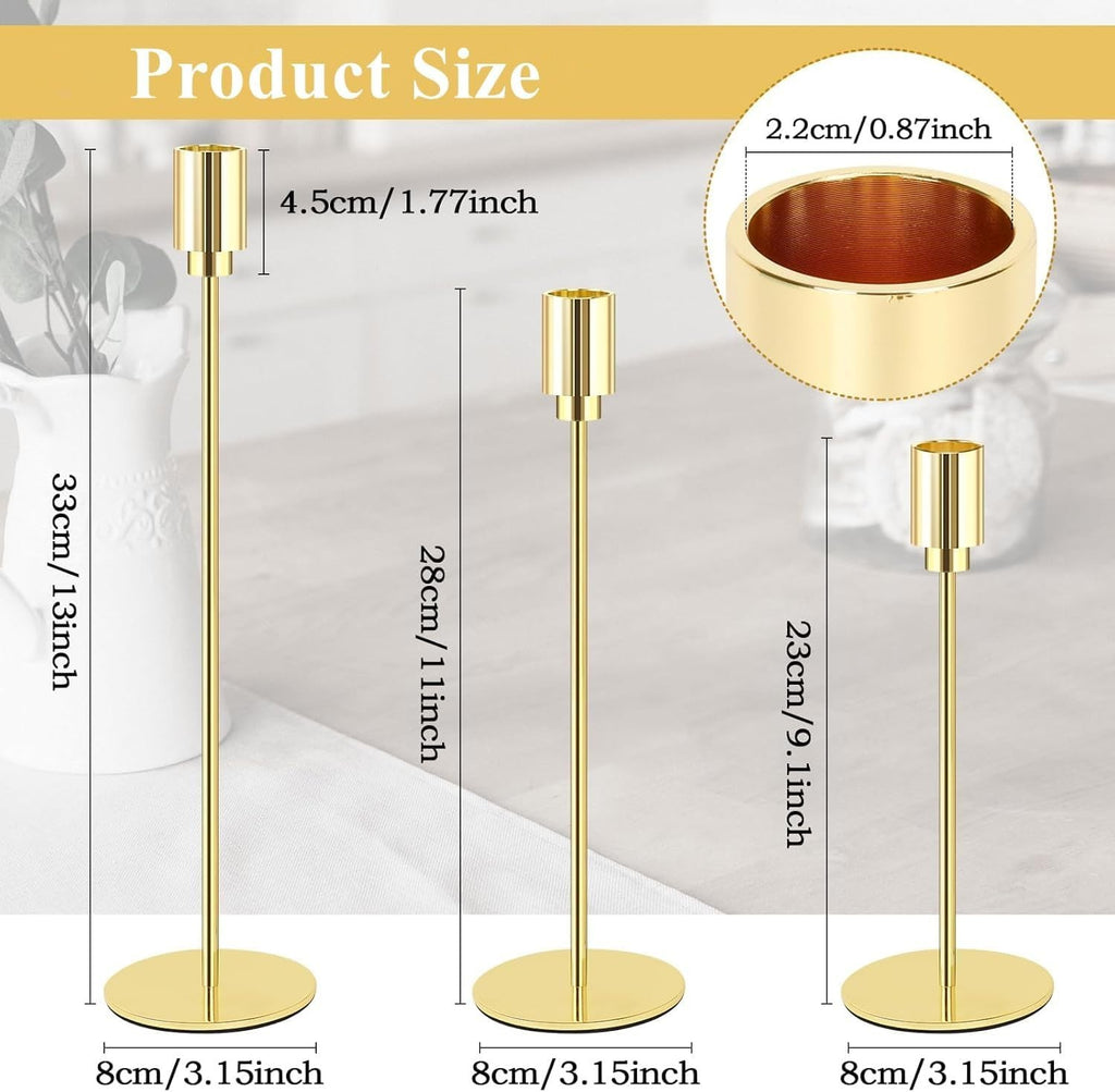 Set of 21 Gold Candle Holders 7 Pcs Candlestick Holders Fit 3/4 Inch Thick Pilla