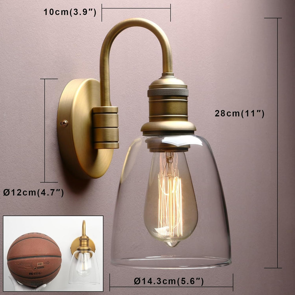 2 Sets of Vintage Elegant Glass Sconce Wall Light, Industrial Wall Lamp