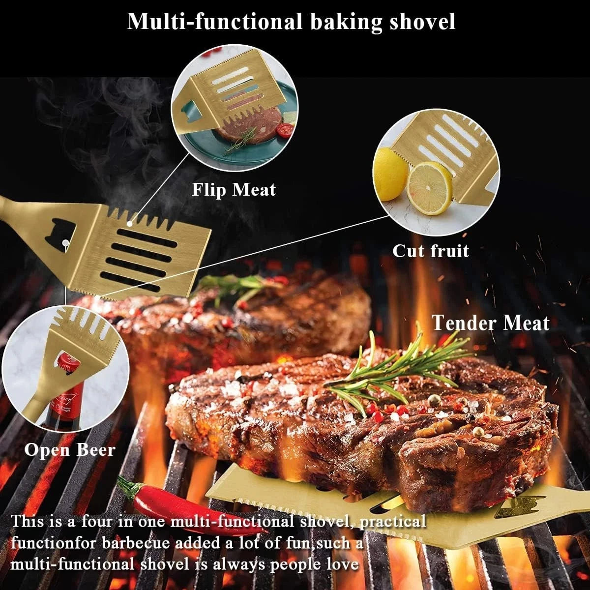 BBQ Tools Set 10-Piece Stainless Steel Heat-Resistant Utensils with Holder