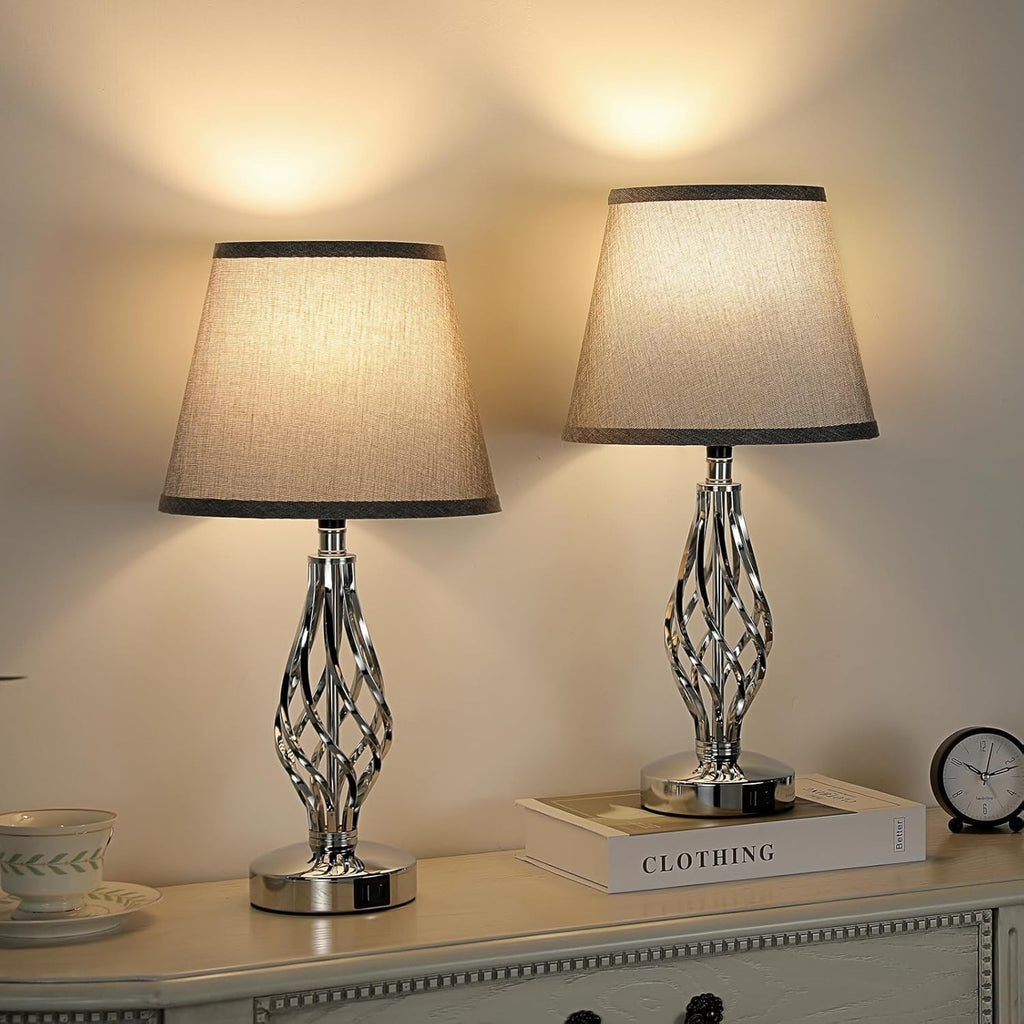 Touch Table Lamps Set of 2, Bedside Lamp with USB-C USB-A Ports, Bedroom Lamps