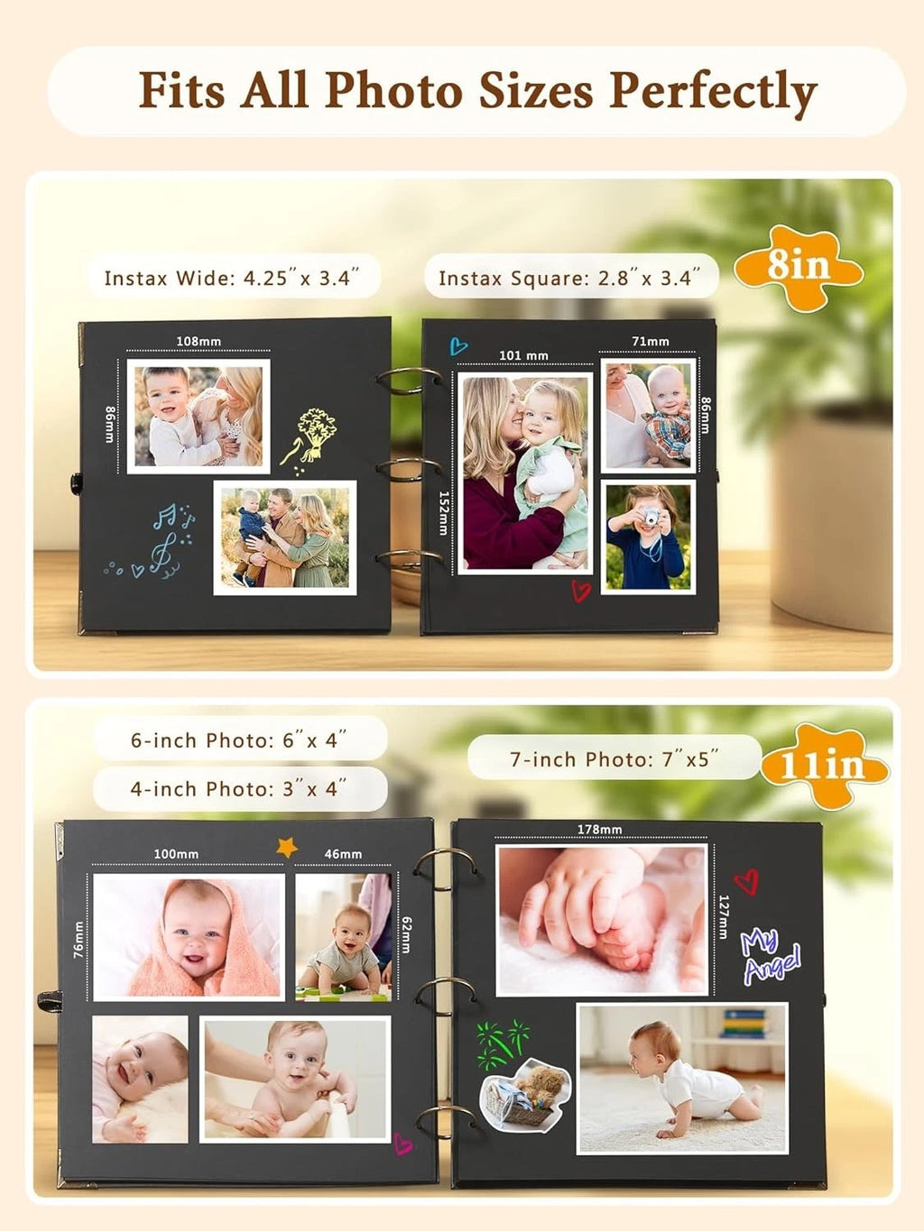 Scrapbook Photo Albums 60 Pages with Gift Box Thick Kraft Square Paper
