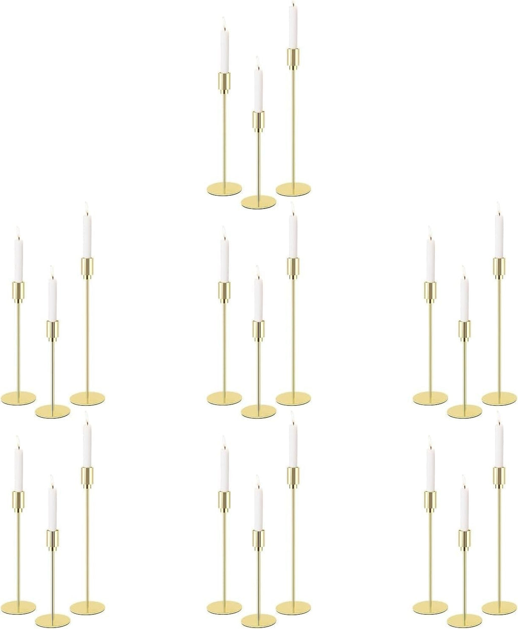 Set of 21 Gold Candle Holders 7 Pcs Candlestick Holders Fit 3/4 Inch Thick Pilla