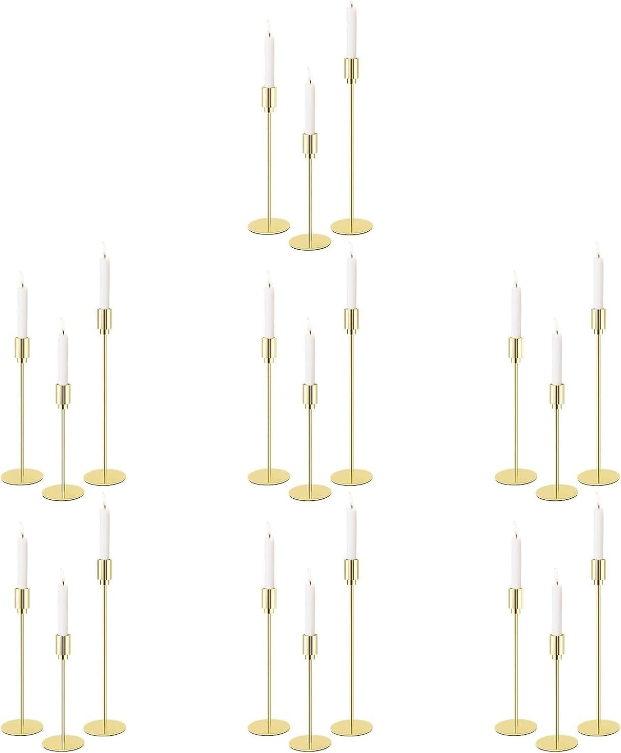 Set of 21 Gold Candle Holders 7 Pcs Candlestick Holders Fit 3/4 Inch Thick Pilla