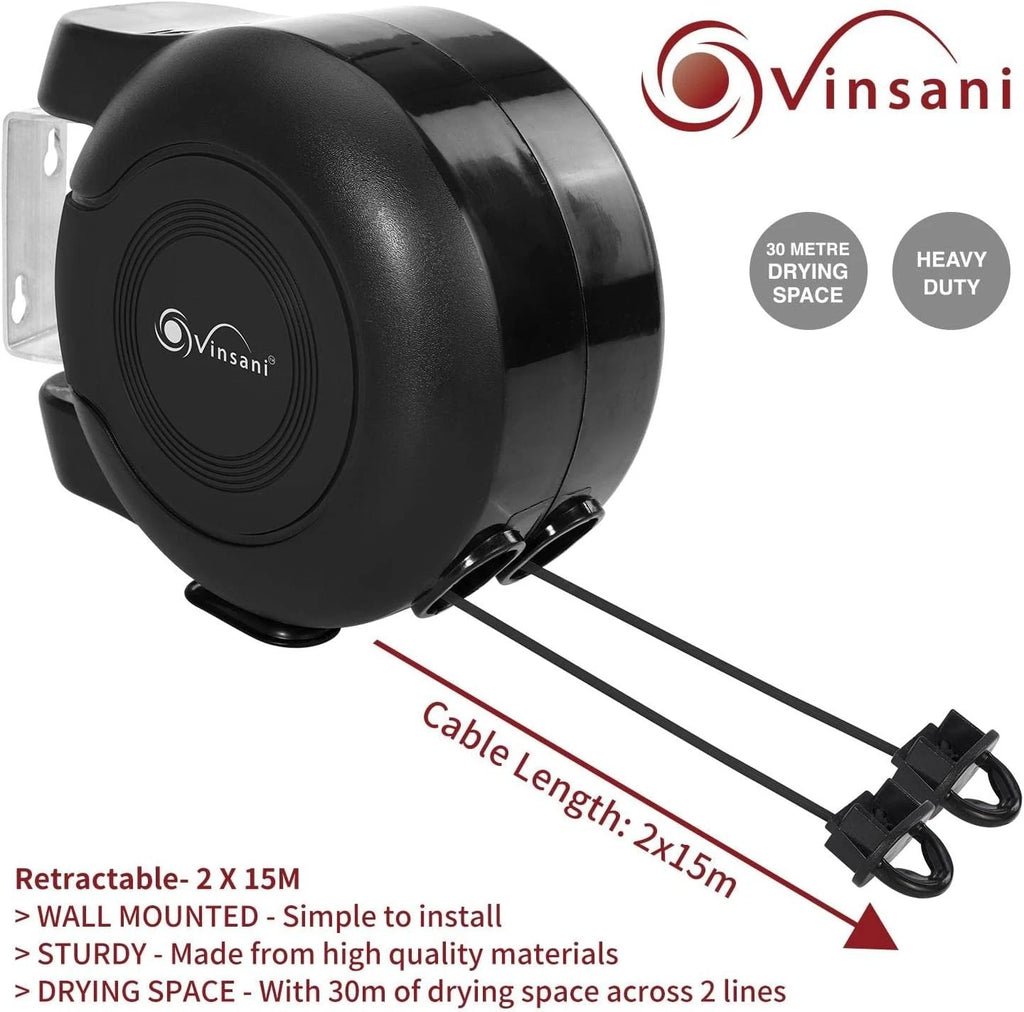 Retractable Clothes Line 30m Twin Cable Wall Mounted Dryer