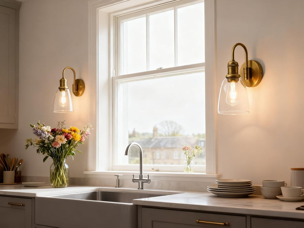 2 Sets of Vintage Elegant Glass Sconce Wall Light, Industrial Wall Lamp