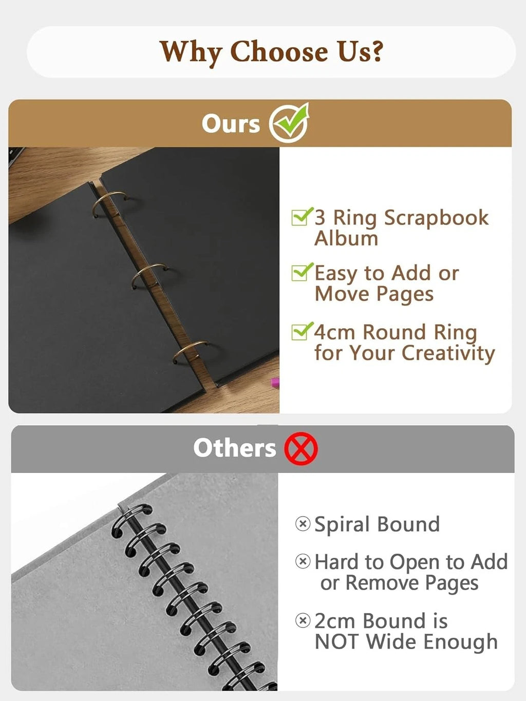 Scrapbook Photo Albums 60 Pages with Gift Box Thick Kraft Square Paper