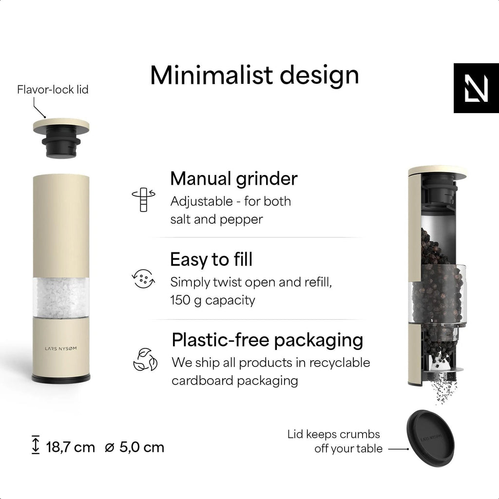 Salt & Pepper Grinder Set Stainless Steel Adjustable Ceramic Mills Creamy Peach