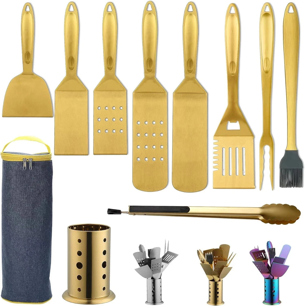 BBQ Tools Set 10-Piece Stainless Steel Heat-Resistant Utensils with Holder