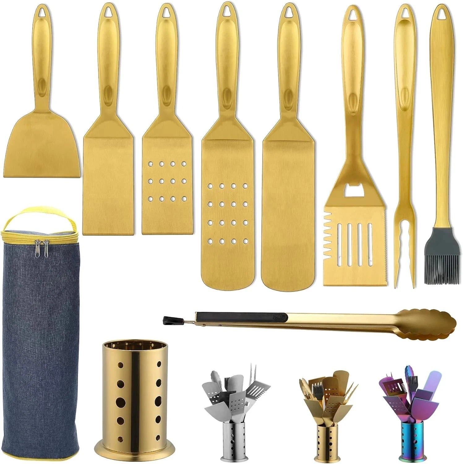 BBQ Tools Set 10-Piece Stainless Steel Heat-Resistant Utensils with Holder