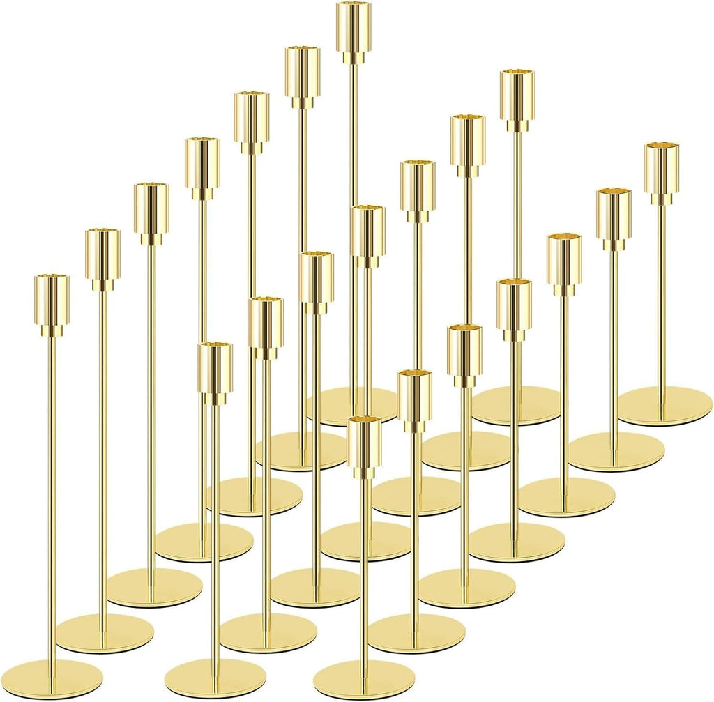 Set of 21 Gold Candle Holders 7 Pcs Candlestick Holders Fit 3/4 Inch Thick Pilla