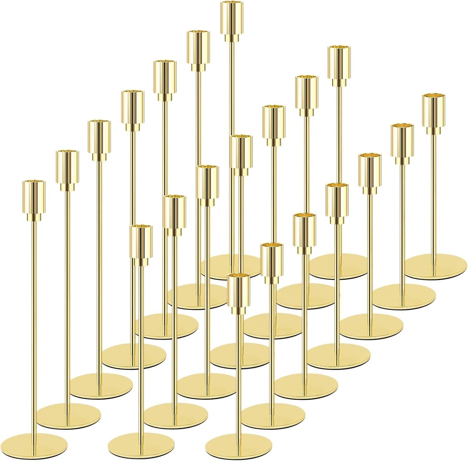Set of 21 Gold Candle Holders 7 Pcs Candlestick Holders Fit 3/4 Inch Thick Pilla