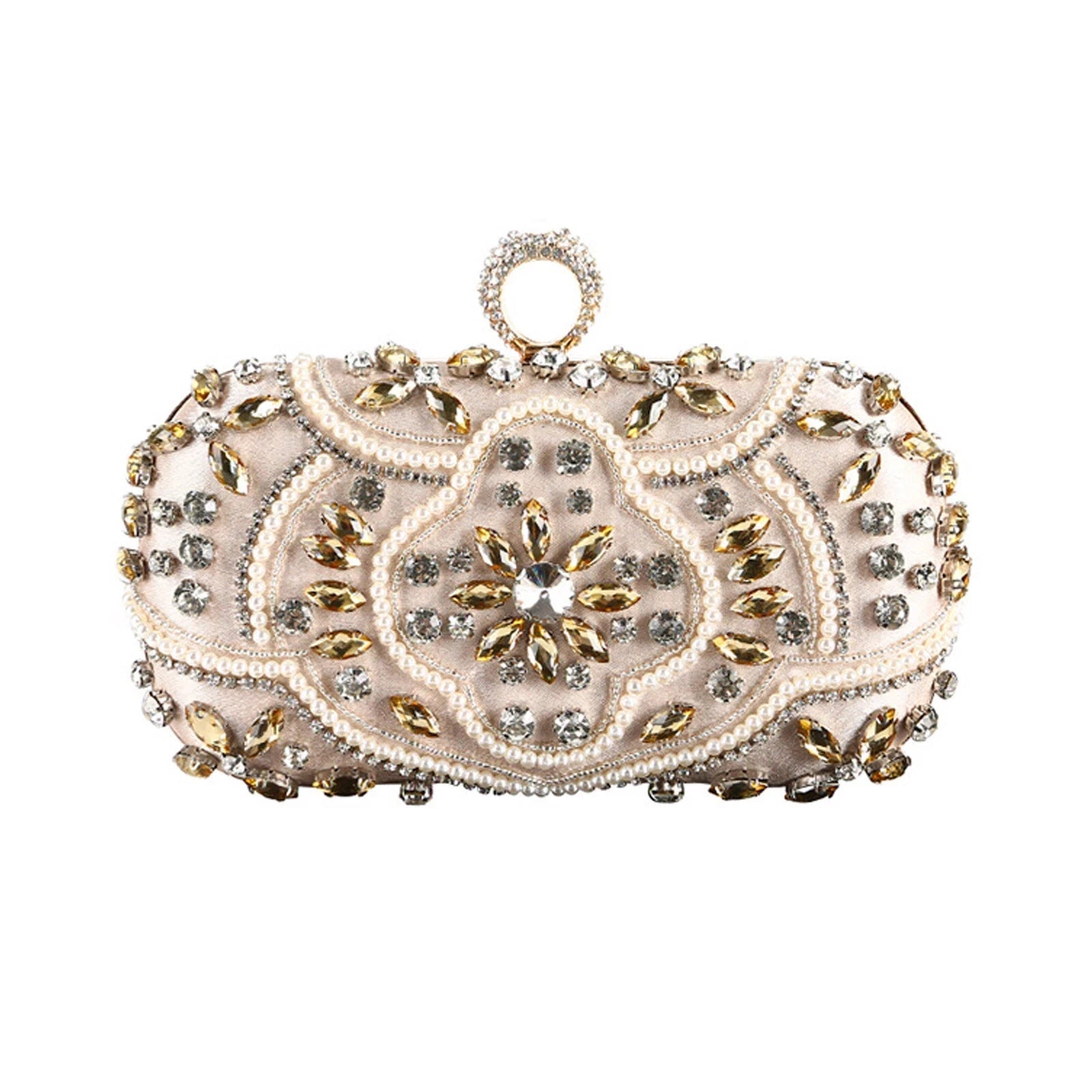 Pearl & Clear Crystal Clutch Bag Party Evening Purse Handbag